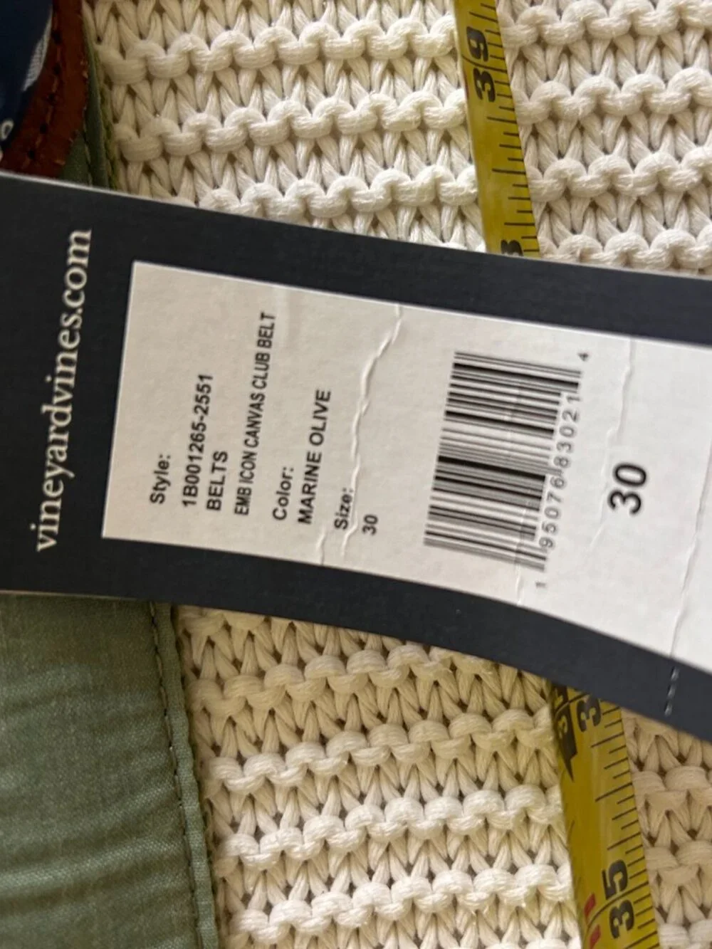 Vineyard Vines | Marine Olive Belt w/ Sharks | Size 30 Boys | NWT + Box